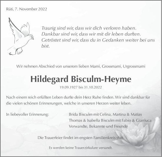 Traueranzeige von Hildegard Bisculm-Heyme von AvU