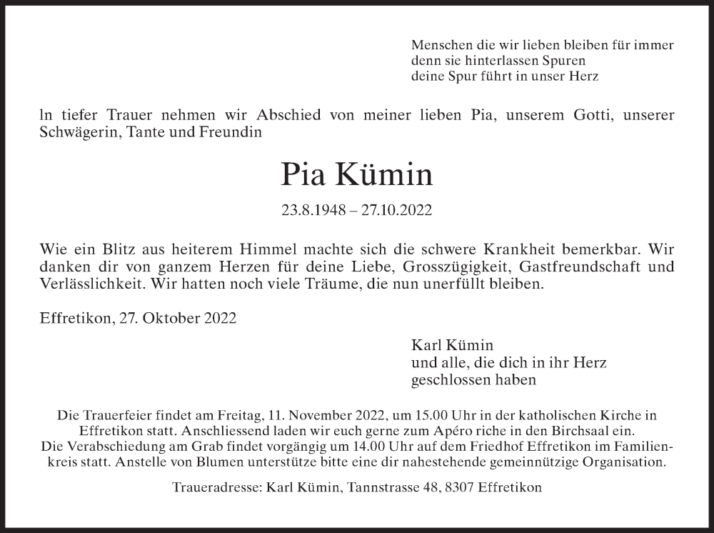  Traueranzeige für Pia Kümin vom 03.11.2022 aus reg_5