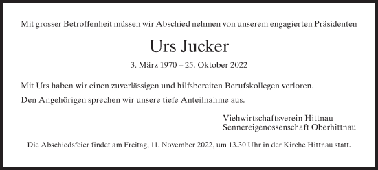 Traueranzeige von Urs Jucker von AvU