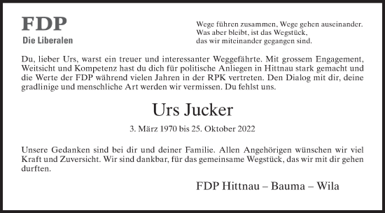 Traueranzeige von Urs Jucker von AvU