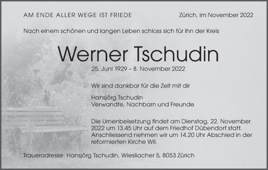 Traueranzeige von Werner Tschudin von VO solo