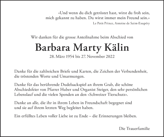 Traueranzeige von Barbara Marty Kälin von AvU