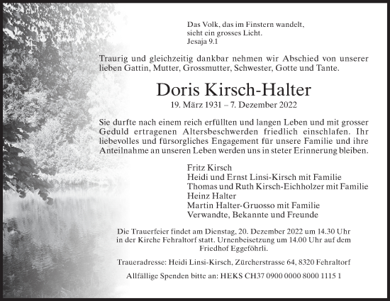 Traueranzeige von Doris Kirsch-Halter von AvU