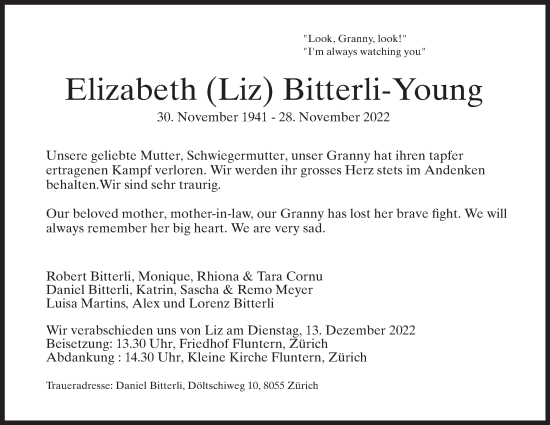 Traueranzeige von Elizabeth Bitterli-Young von reg_5