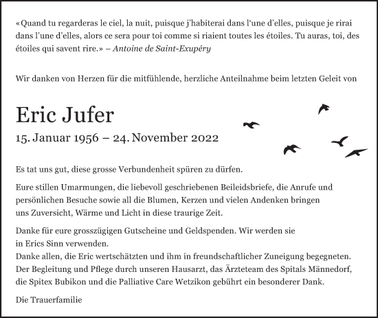 Traueranzeige von Eric Jufer von AvU