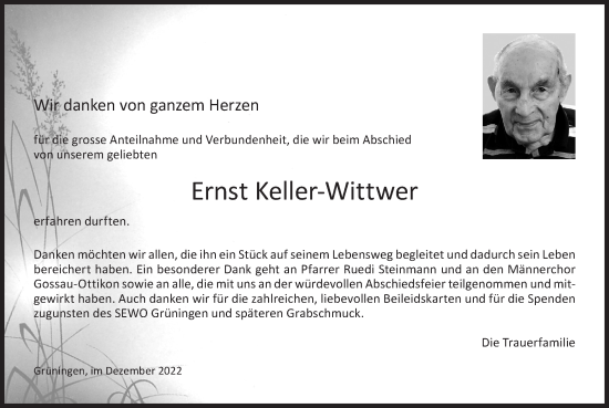 Traueranzeige von Ernst Keller-Wittwer von AvU