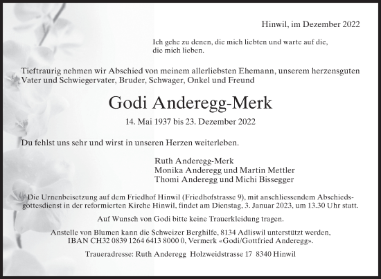 Traueranzeige von Godi Anderegg-Merk von AvU