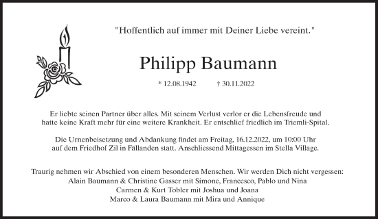 Traueranzeige von Philipp Baumann von VO solo