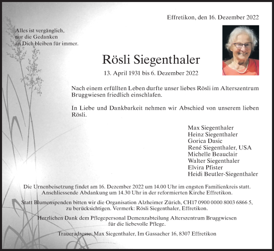 Traueranzeige von Rösli Siegenthaler von reg_5