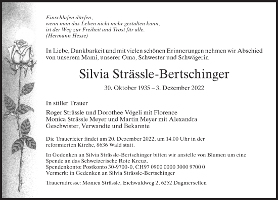 Traueranzeige von Silvia Strässle-Bertschinger von AvU