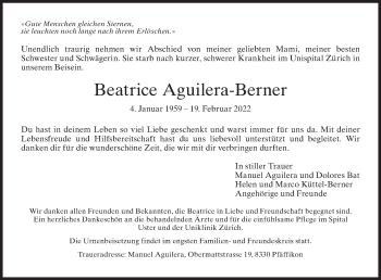 Traueranzeige von Beatrice Aguilera-Berner von AvU