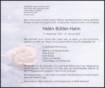 Traueranzeige von Helen Bühler-Hann von AvU