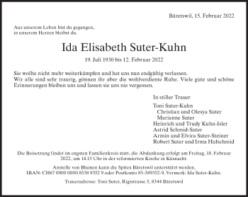 Traueranzeige von Ida Elisabeth Suter-Kuhn von AvU