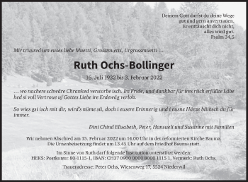 Traueranzeige von Ruth Ochs-Bollinger von AvU