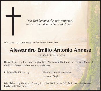 Traueranzeige von Alessandro Emilio Antonio Annese von VO solo