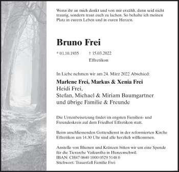 Traueranzeige von Bruno Frei von AvU