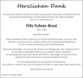 Traueranzeige von Fritz Fuhrer-Brosi von AvU