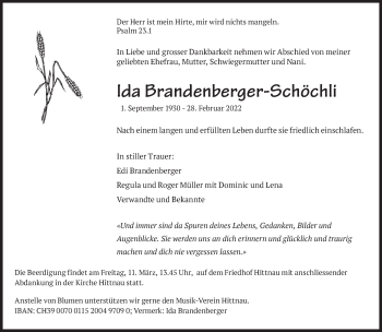 Traueranzeige von Ida Brandenberger-Schöchli von AvU