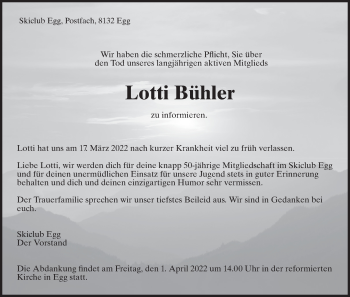 Traueranzeige von Lotti Bühler von AvU