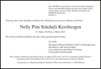 Traueranzeige von Nelly Pim Stücheli-Kersbergen von AvU