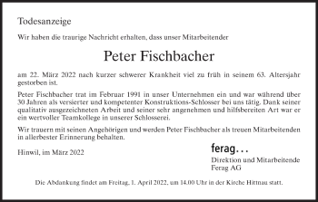 Traueranzeige von Peter Fischbacher von AvU