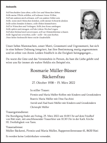 Traueranzeige von Rosmarie Müller-Büsser von AvU