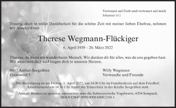 Traueranzeige von Therese Wegmann-Flückiger von AvU