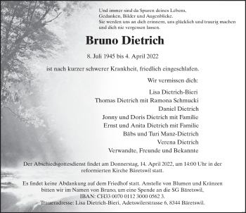 Traueranzeige von Bruno Dietrich von AvU