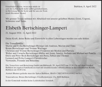 Traueranzeige von Elsbeth Bertschinger-Lampert von AvU