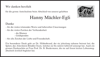 Traueranzeige von Hanny Mächler-Egli von AvU