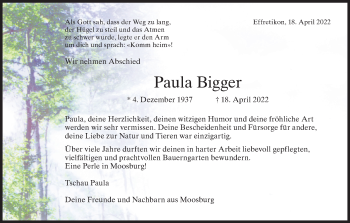 Traueranzeige von Paula Bigger von reg_5