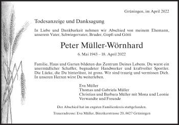 Traueranzeige von Peter Müller-Wörnhard von AvU