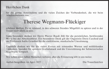 Traueranzeige von Therese Wegmann-Flückiger von AvU