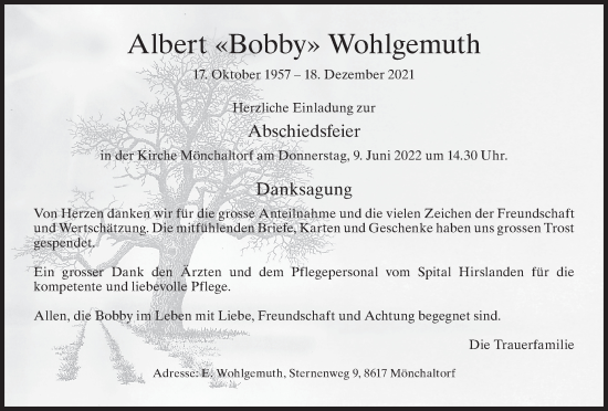 Traueranzeige von Albert  Wohlgemuth von AvU