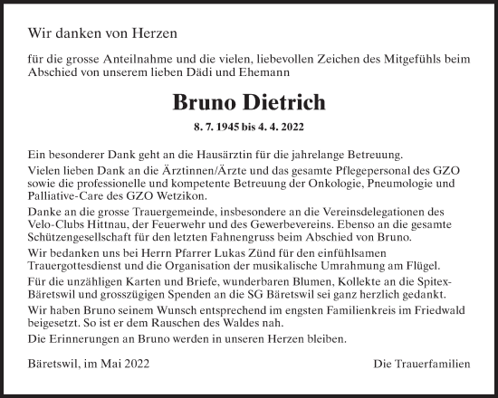 Traueranzeige von Bruno Dietrich von AvU