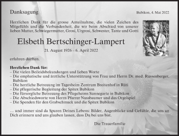 Traueranzeige von Elsbeth Bertschinger-Lampert von AvU