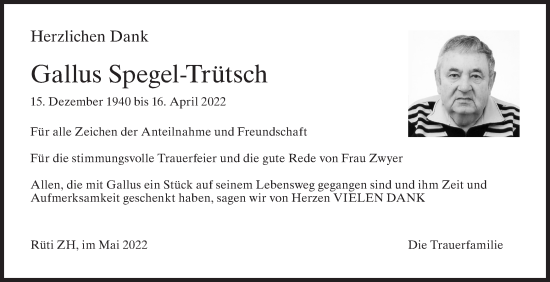 Traueranzeige von Gallus Spegel-Trütsch von AvU