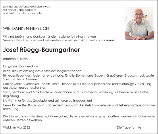 Traueranzeige von Josef Rüegg-Baumgartner von AvU