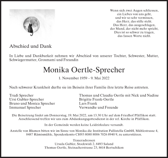 Traueranzeige von Monika Oertle-Sprecher von AvU