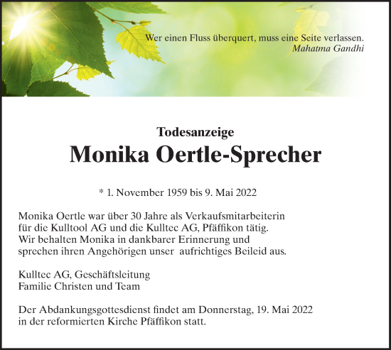 Traueranzeige von Monika Oertle-Sprecher von AvU