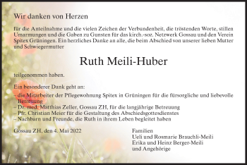 Traueranzeige von Ruth Meili-Huber von AvU