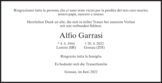 Traueranzeige von Alfio Garrasi von AvU