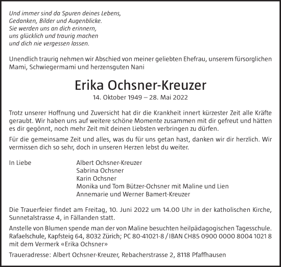 Traueranzeige von Erika Ochsner-Kreuzer von VO solo