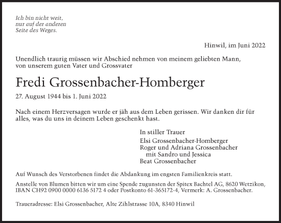 Traueranzeige von Fredi Grossenbacher-Homberger von AvU