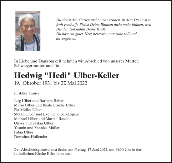 Traueranzeige von Hedwig Ulber-Keller von reg_5