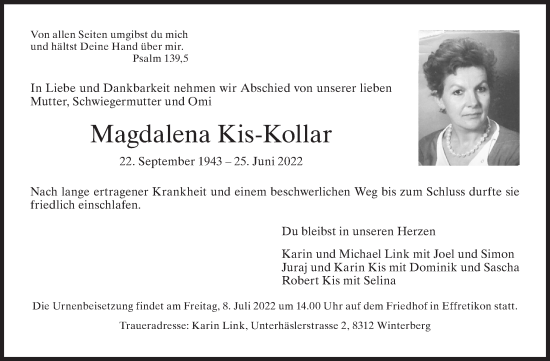 Traueranzeige von Magdalena Kis-Kollar von reg_5