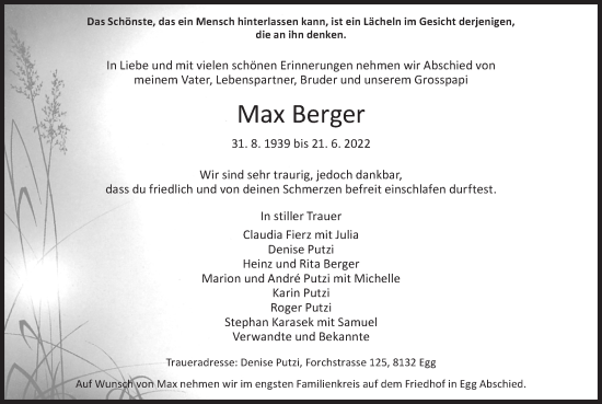 Traueranzeige von Max Berger von AvU