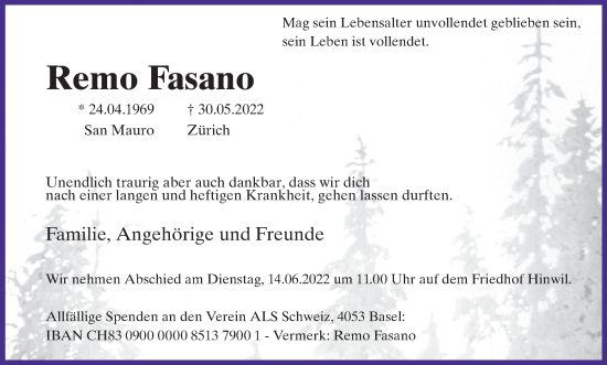 Traueranzeige von Remo Fasano von AvU