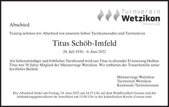 Traueranzeige von Titus Schöb-Imfeld von AvU