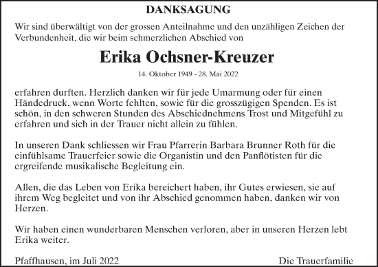 Traueranzeige von Erika Ochsner-Kreuzer von VO solo